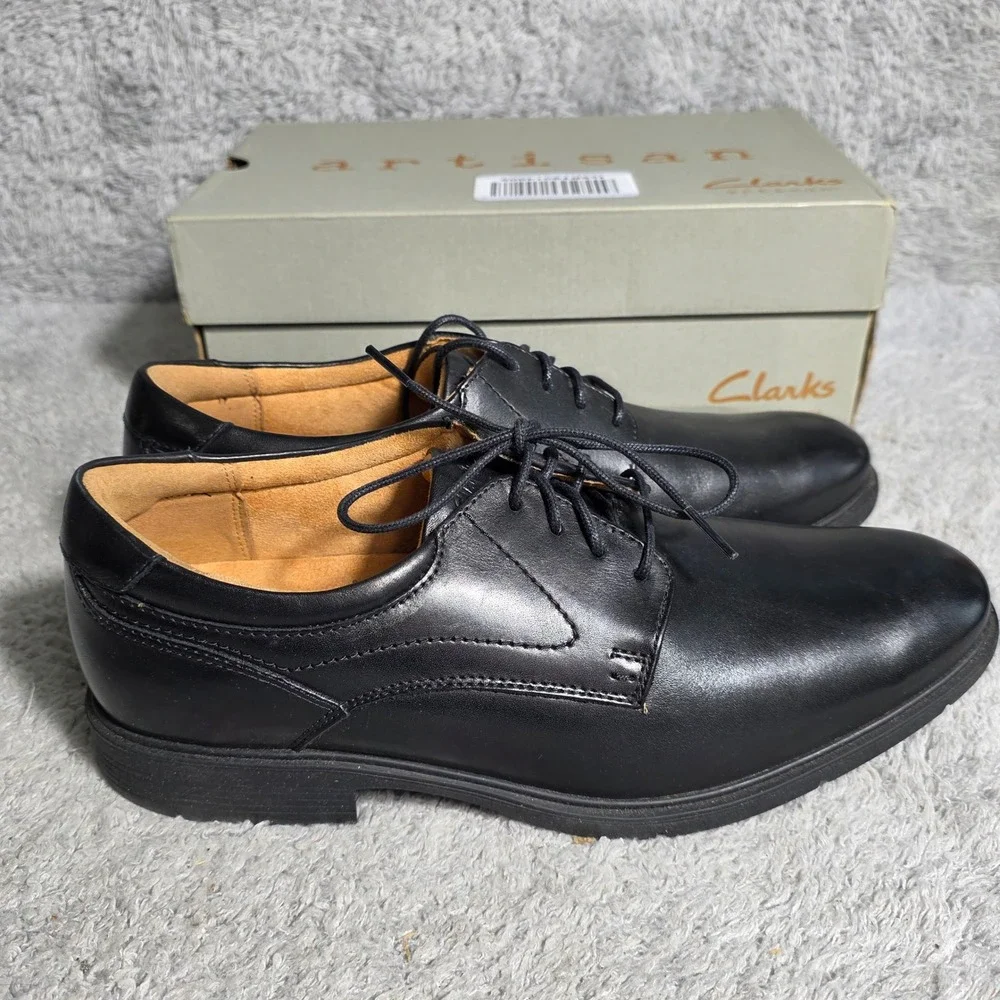 Clarks PRO Eldredge Plain Black Leather Wide Fit‎ Mens Dress Shoes 9 EE